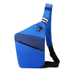 Sac bandoulière antivol à poches cachées, épaule droite ou gauche, bleu roi et bleu, épaule droite