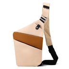 Sac bandoulière antivol à poches cachées, épaule droite ou gauche, jaune kaki et brun, épaule droite