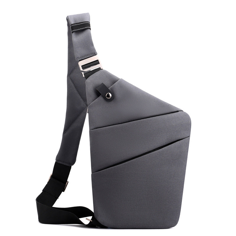 Sac bandoulière antivol à poches cachées, épaule droite ou gauche, gris foncé, épaule gauche