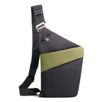 Sac bandoulière antivol à poches cachées, épaule droite ou gauche, noir et vert, épaule gauche