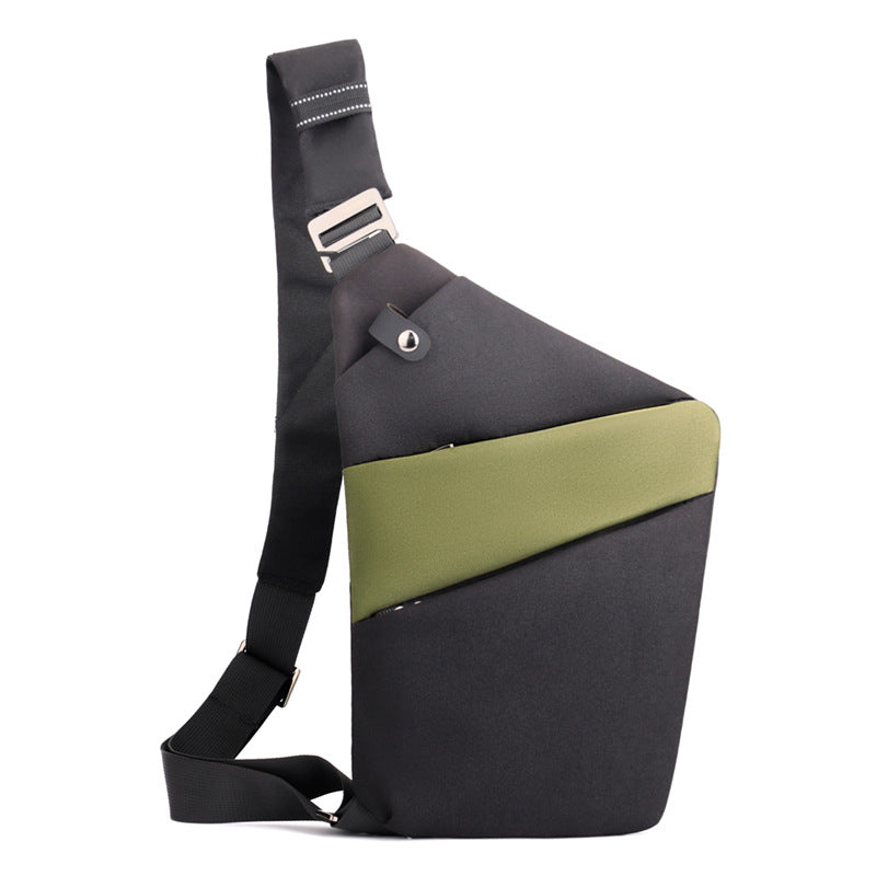 Sac bandoulière antivol à poches cachées, épaule droite ou gauche, noir et vert, épaule gauche