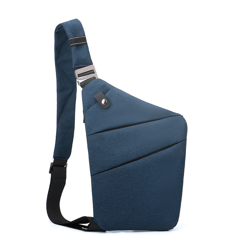 Sac bandoulière antivol à poches cachées, épaule droite ou gauche, bleu foncé, épaule gauche