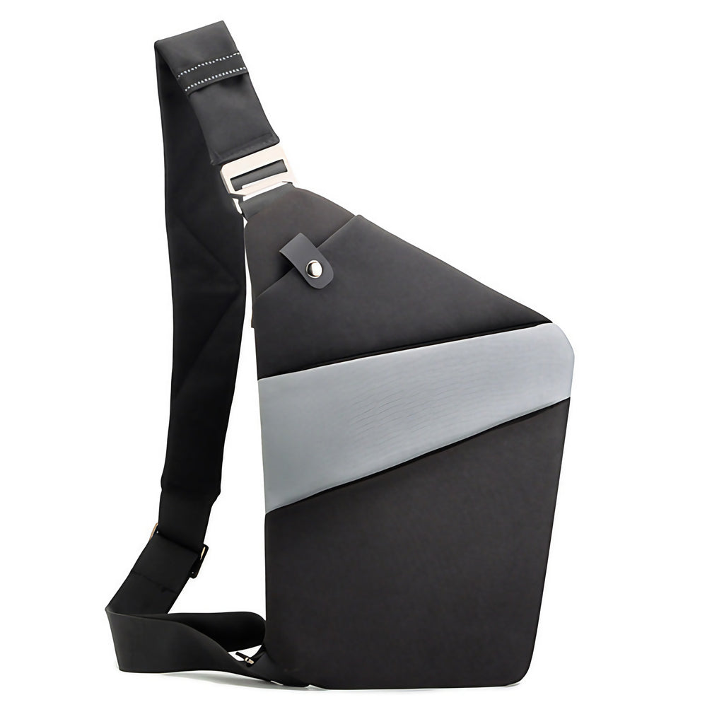 Sac bandoulière antivol à poches cachées, épaule droite ou gauche, noir et gris, épaule gauche