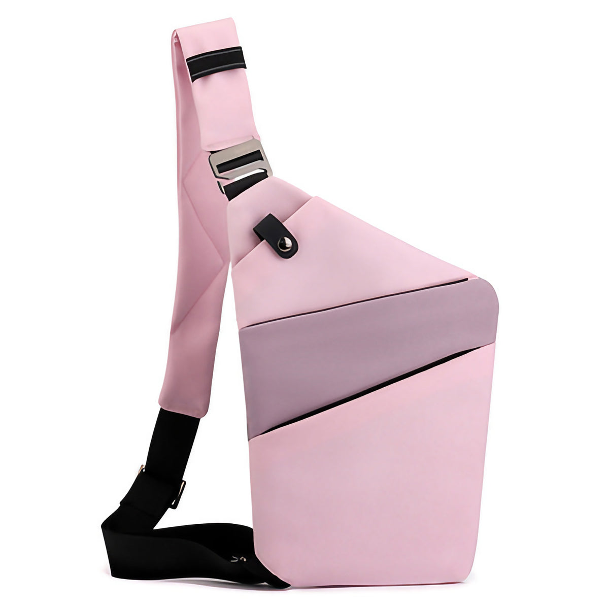 Sac bandoulière antivol à poches cachées, épaule droite ou gauche, rose et violet, épaule gauche
