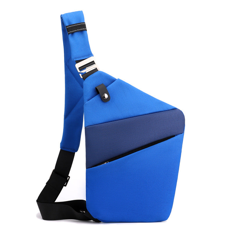 Sac bandoulière antivol à poches cachées, épaule droite ou gauche, bleu roi et bleu, épaule gauche