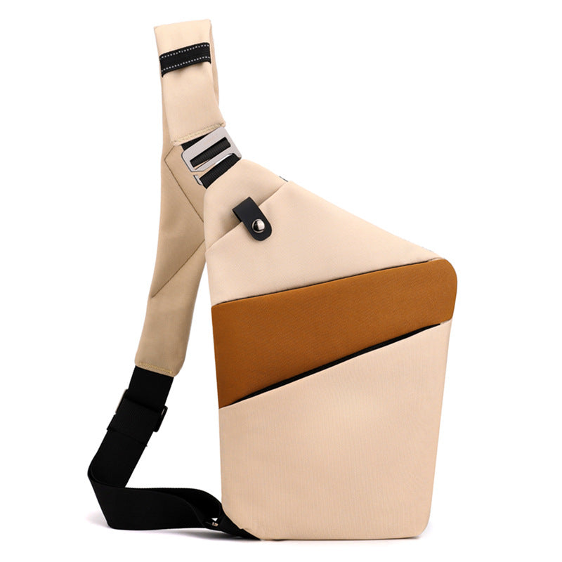 Sac bandoulière antivol à poches cachées, épaule droite ou gauche, jaune kaki et brun, épaule gauche