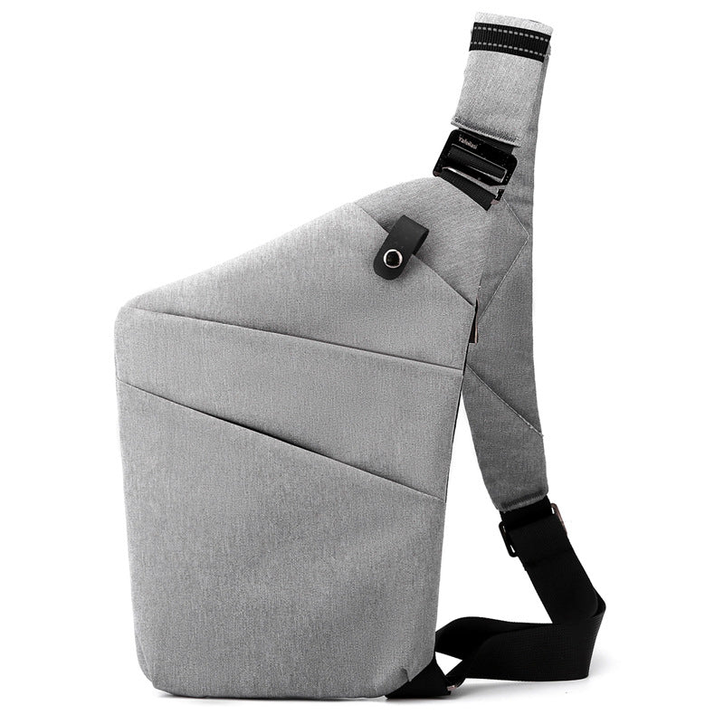 Sac bandoulière antivol à poches cachées, épaule droite ou gauche, gris clair, épaule droite