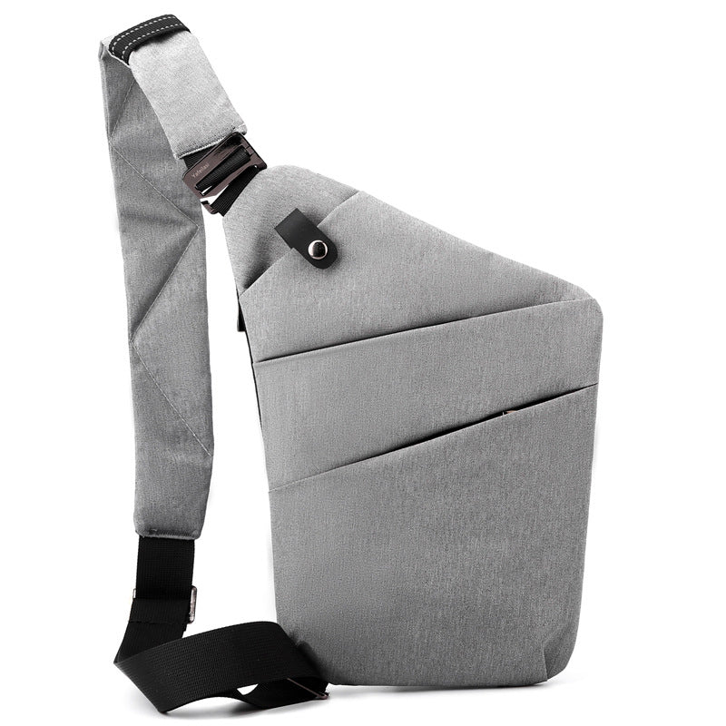 Sac bandoulière antivol à poches cachées, épaule droite ou gauche, gris clair, épaule gauche