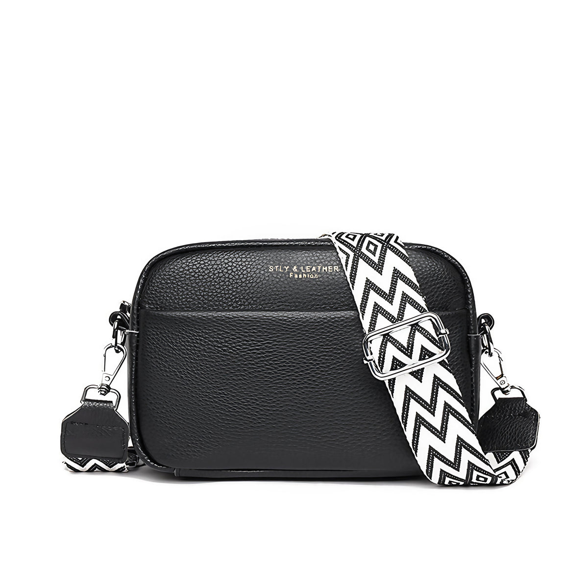 Sac bandoulière femme à compartiments, bandoulière réglable, noir
