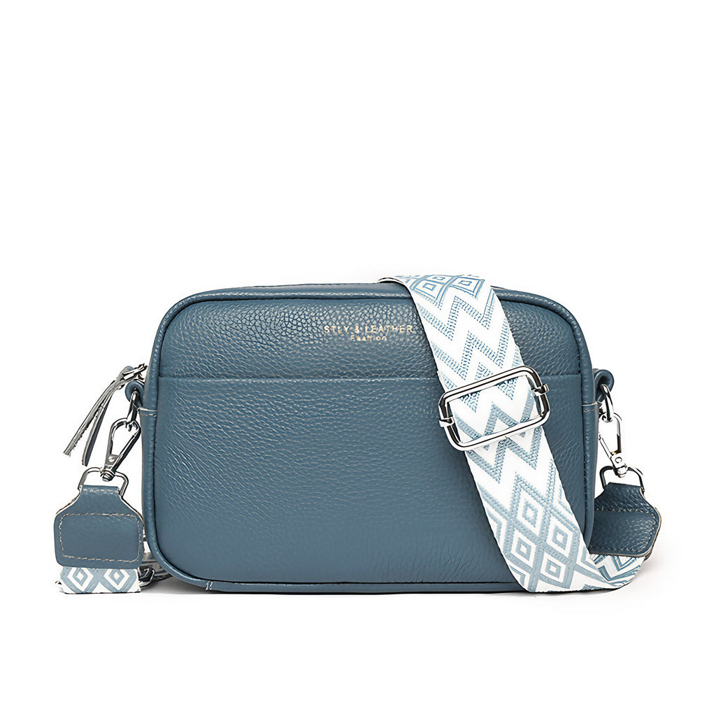 Sac bandoulière femme à compartiments, bandoulière réglable, bleu