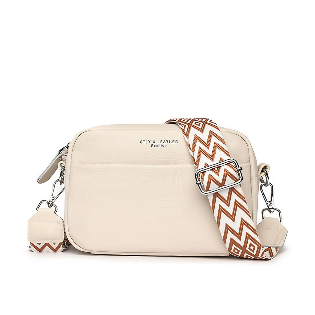 Sac bandoulière femme à compartiments, bandoulière réglable, beige