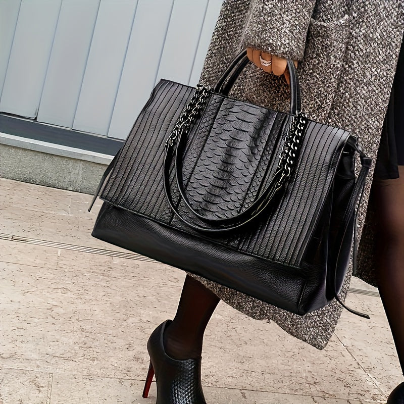 Grand sac bandoulière femme noir à compartiments, format ordinateur
