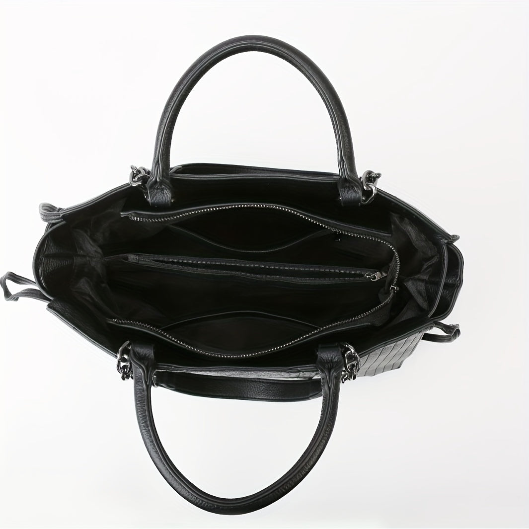 Grand sac bandoulière femme noir à compartiments, format ordinateur