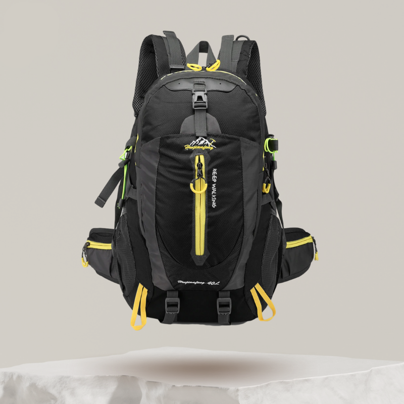 Sac à dos de randonnée 40 L résistant à l'eau, dos rembourré, noir