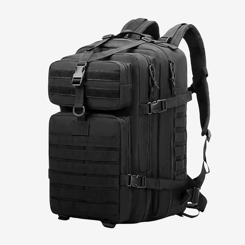 Sac à dos imperméable 50 litres en nylon, trois compartiments, noir