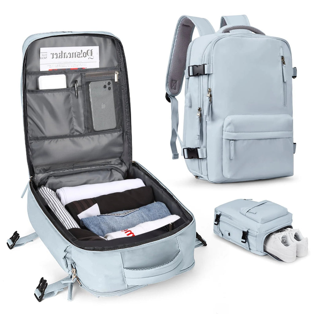 Sac à dos imperméable pour ordinateur 14 pouces, port USB, bleu