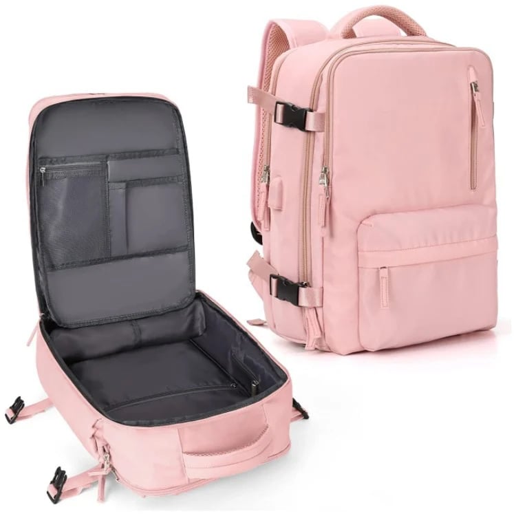 Sac à dos imperméable pour ordinateur 14 pouces, port USB, rose