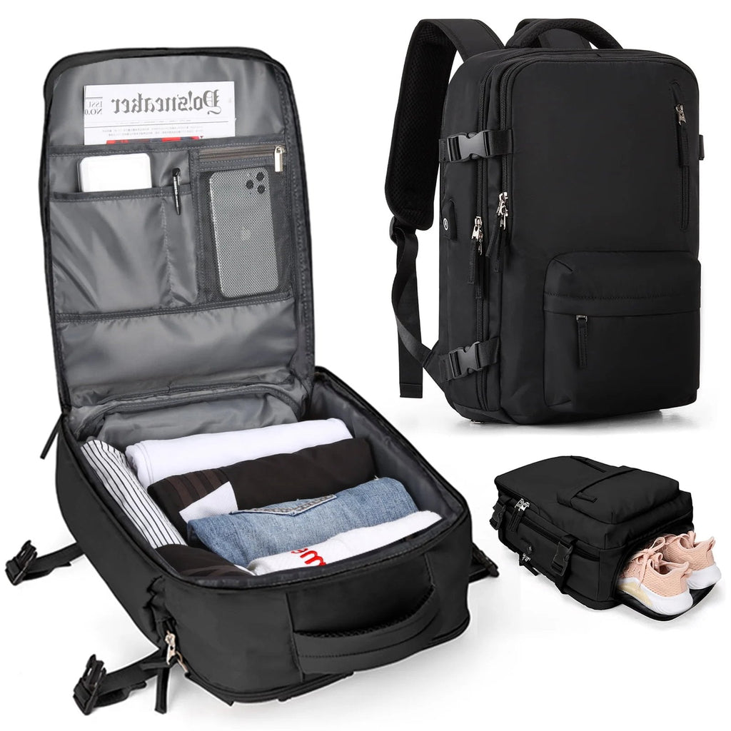 Sac à dos imperméable pour ordinateur 14 pouces, port USB, noir