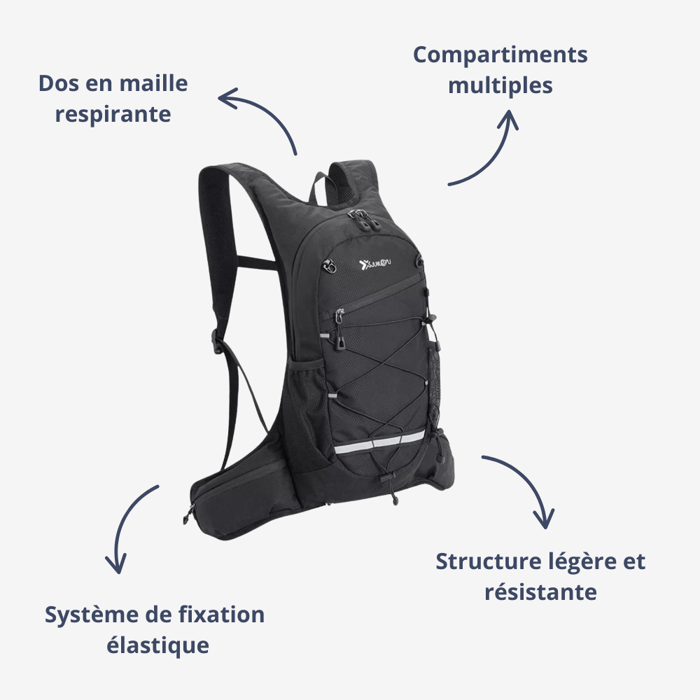 Sac à dos léger 15 litres pour randonnée et vélo, dos aéré