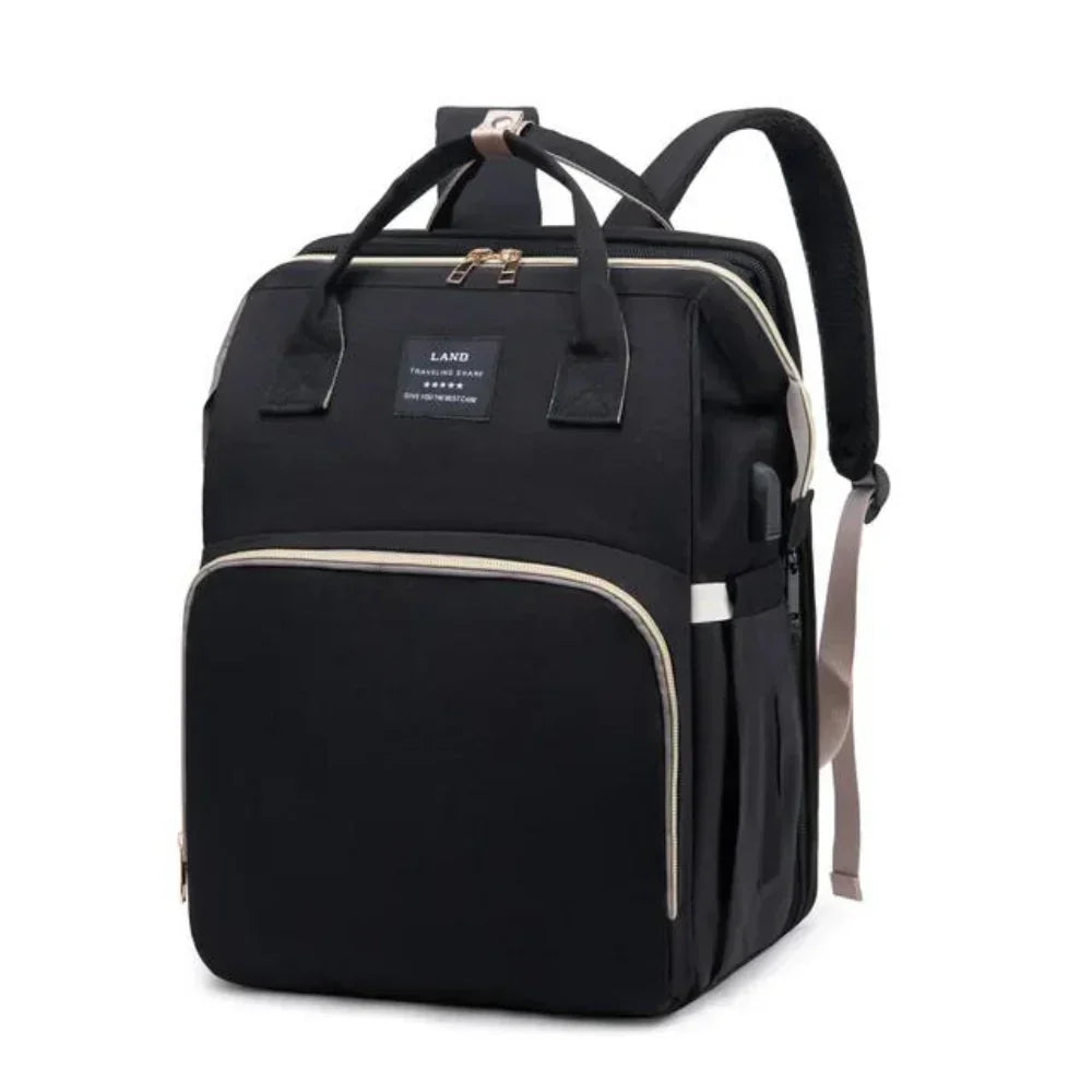 Sac à langer 3 en 1, sac à dos transformable en lit nomade, noir