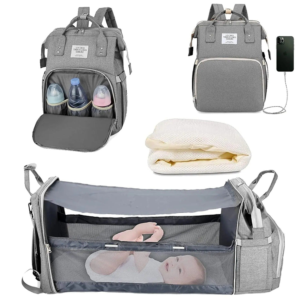 Sac à langer 3 en 1, sac à dos transformable en lit nomade