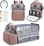 Sac à langer 3 en 1, sac à dos transformable en lit nomade, rose