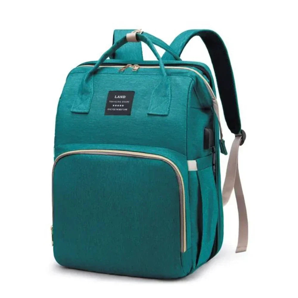 Sac à langer 3 en 1, sac à dos transformable en lit nomade, vert