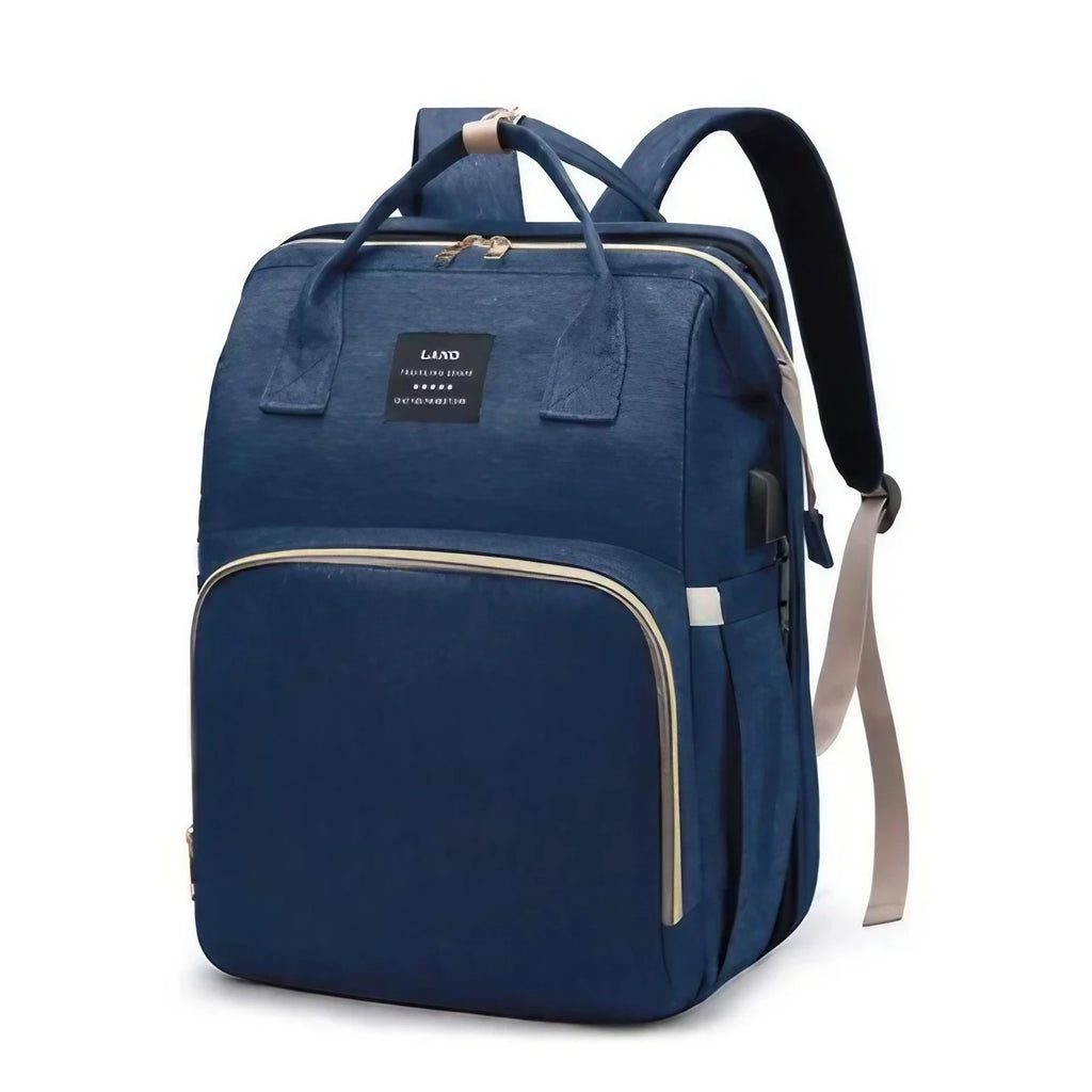 Sac à langer 3 en 1, sac à dos transformable en lit nomade, bleu