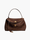 Sac à main femme à fermeture dorée, bandoulière réglable, marron foncé