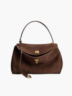 Sac à main femme à fermeture dorée, bandoulière réglable, marron foncé