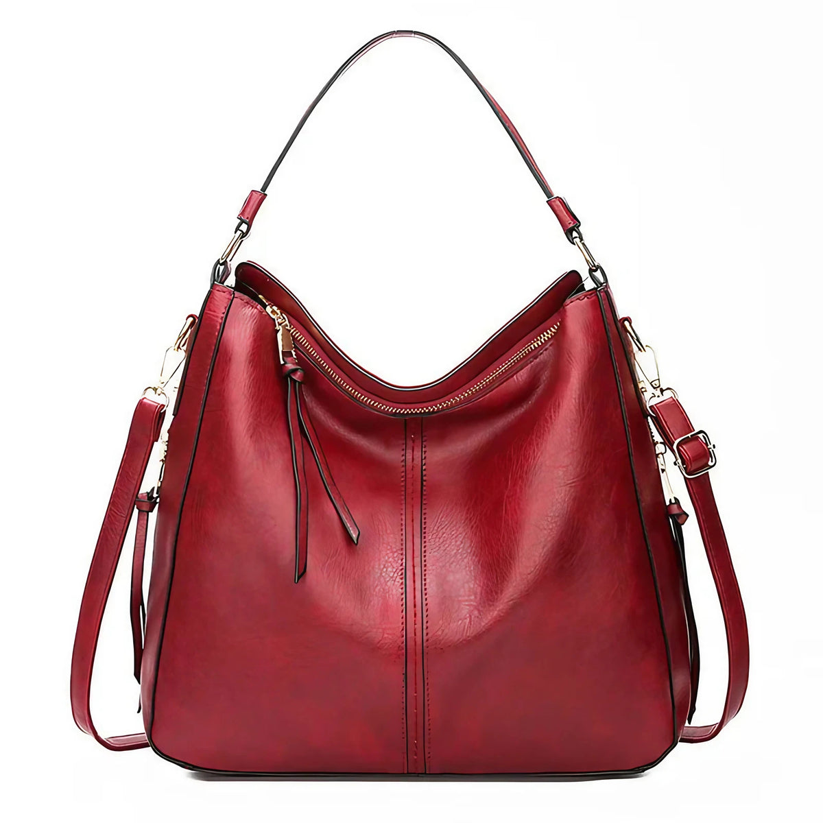 Sac hobo femme souple, 34 x 30 cm, six coloris, rouge