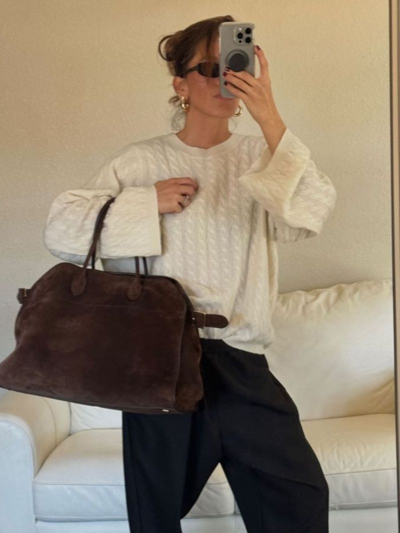 Sac à main femme effet daim, bandoulière réglable, 38 x 28 cm