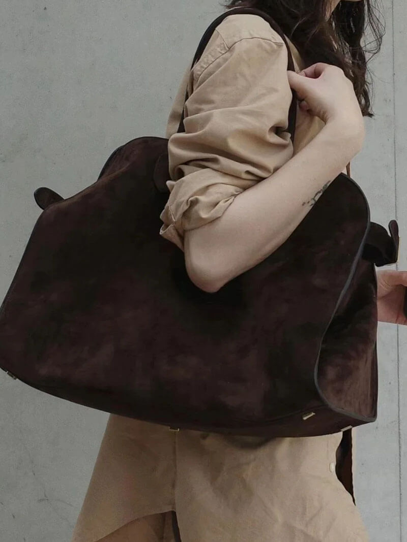 Sac à main femme effet daim, bandoulière réglable, 38 x 28 cm