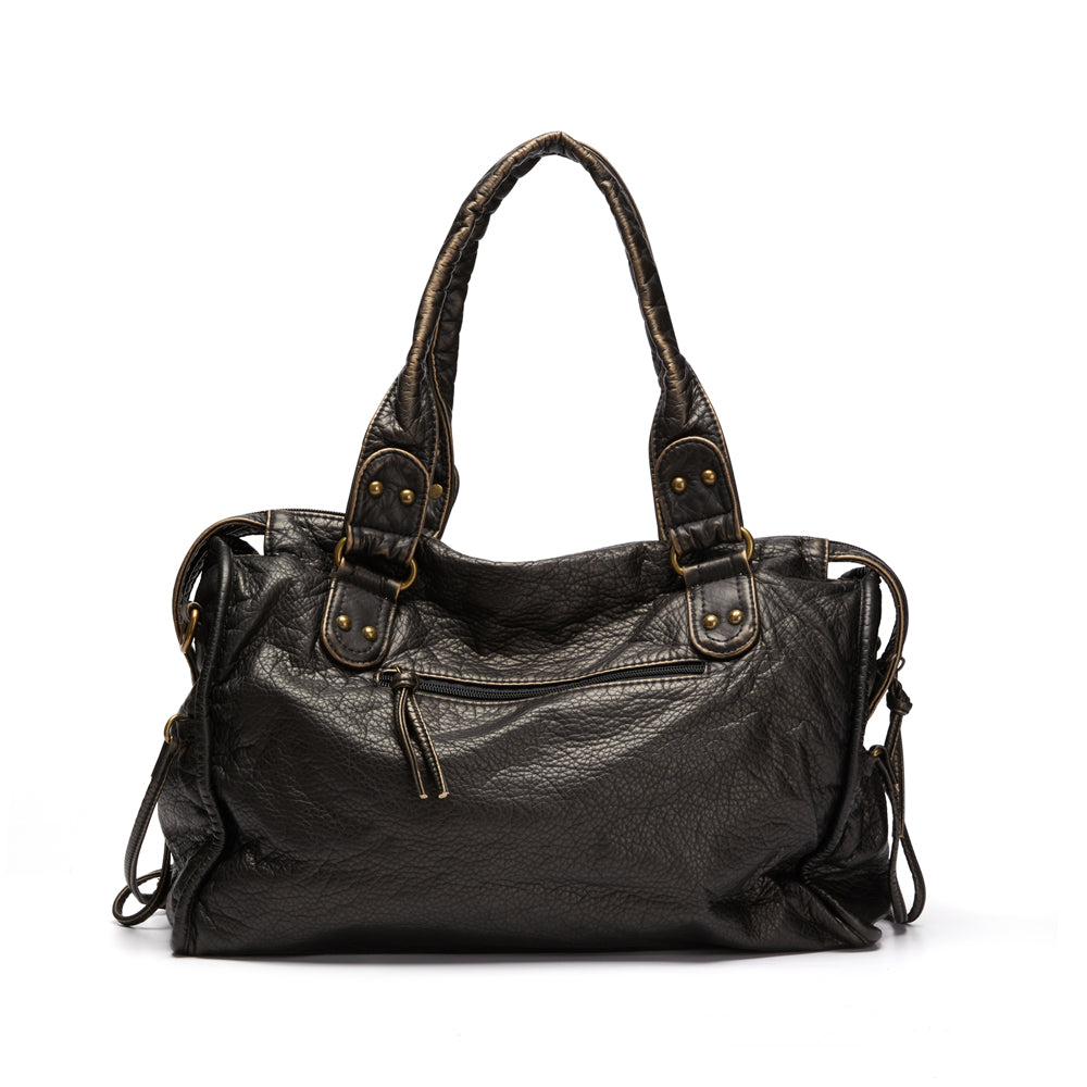 Sac à main noir format A4, bandoulière amovible, poches