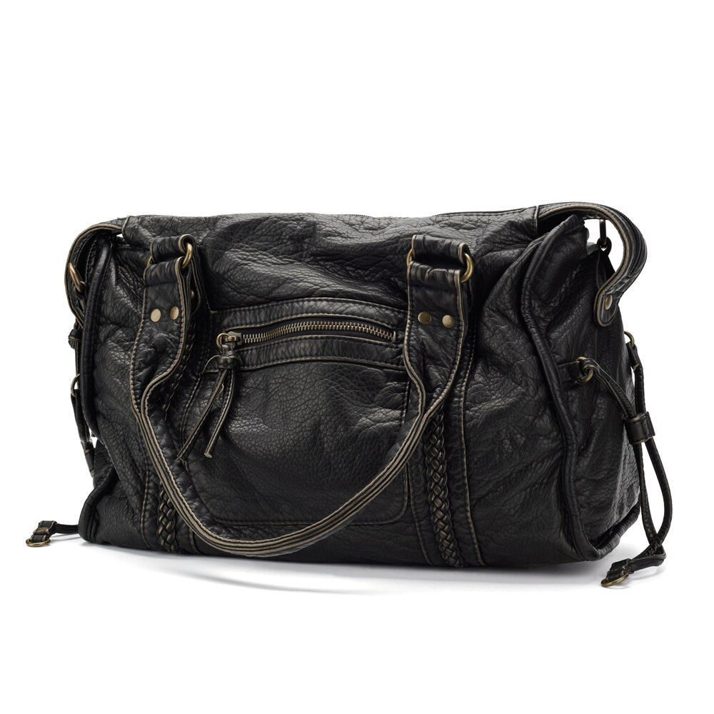 Sac à main noir format A4, bandoulière amovible, poches