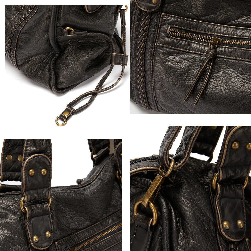 Sac à main noir format A4, bandoulière amovible, poches