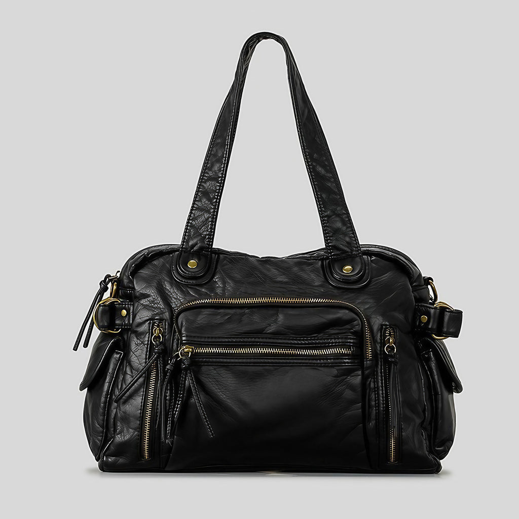 Sac rétro femme texturé 39 x 28 cm, anses longues, noir