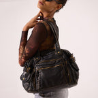 Sac rétro femme texturé 39 x 28 cm, anses longues