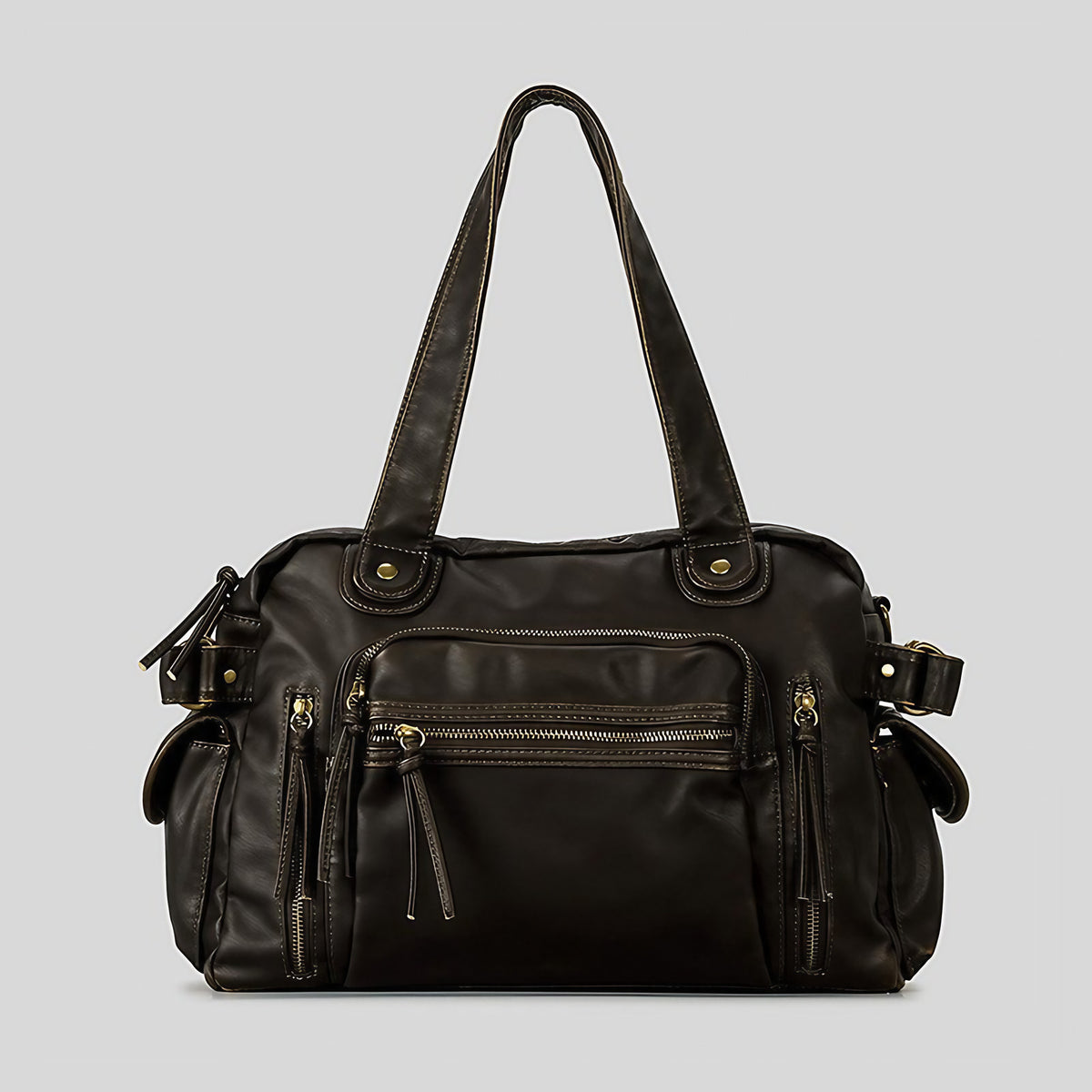 Sac rétro femme texturé 39 x 28 cm, anses longues, marron