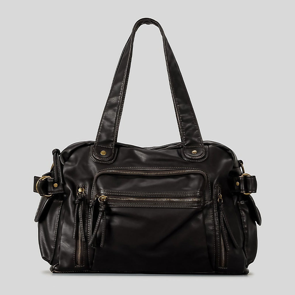Sac rétro femme texturé 39 x 28 cm, anses longues, café