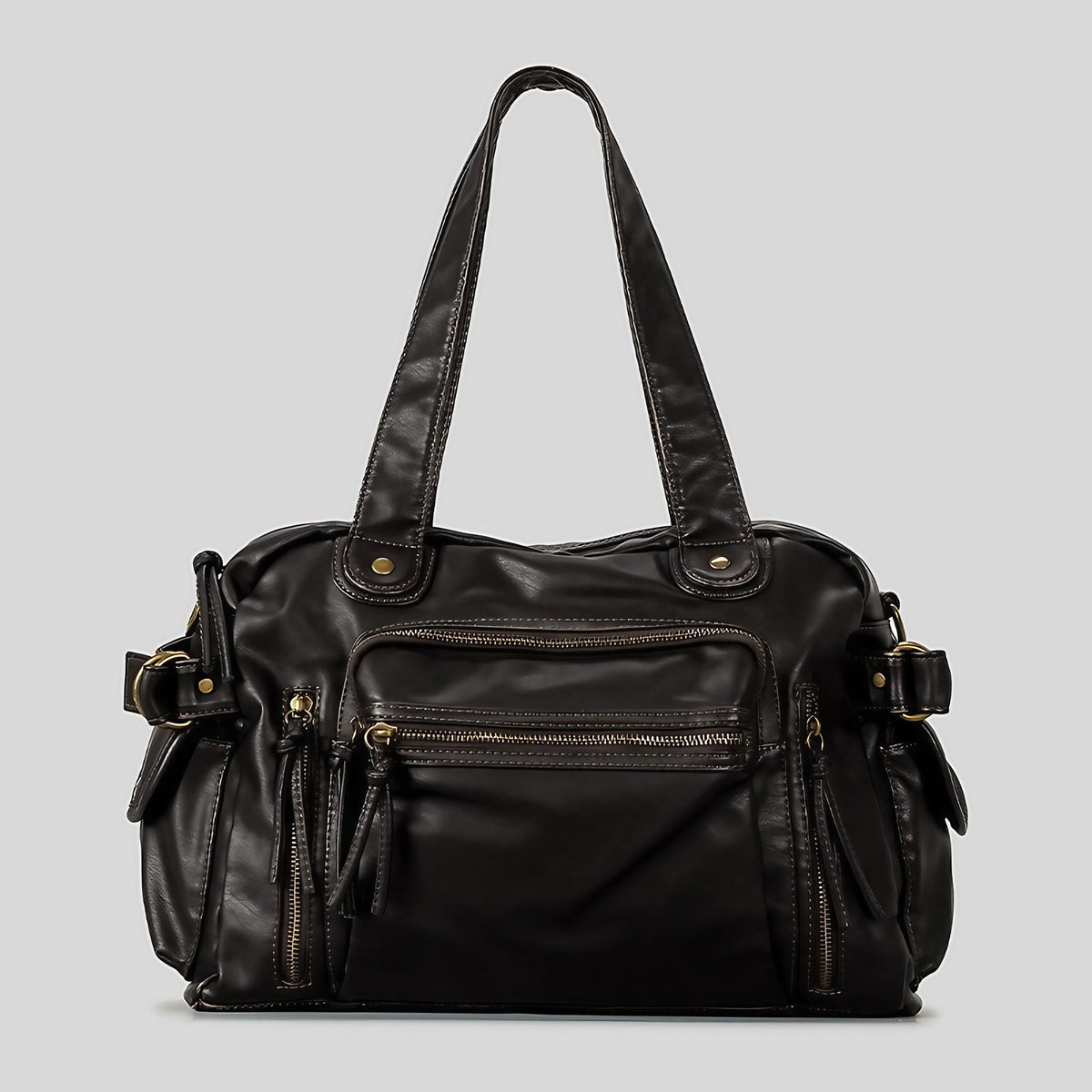 Sac rétro femme texturé 39 x 28 cm, anses longues, café