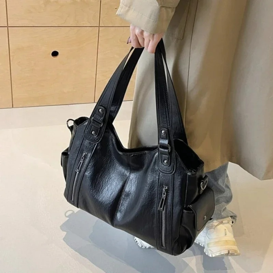 Sac bandoulière femme spacieux à poches, format ordinateur, noir