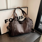 Sac bandoulière femme spacieux à poches, format ordinateur, marron