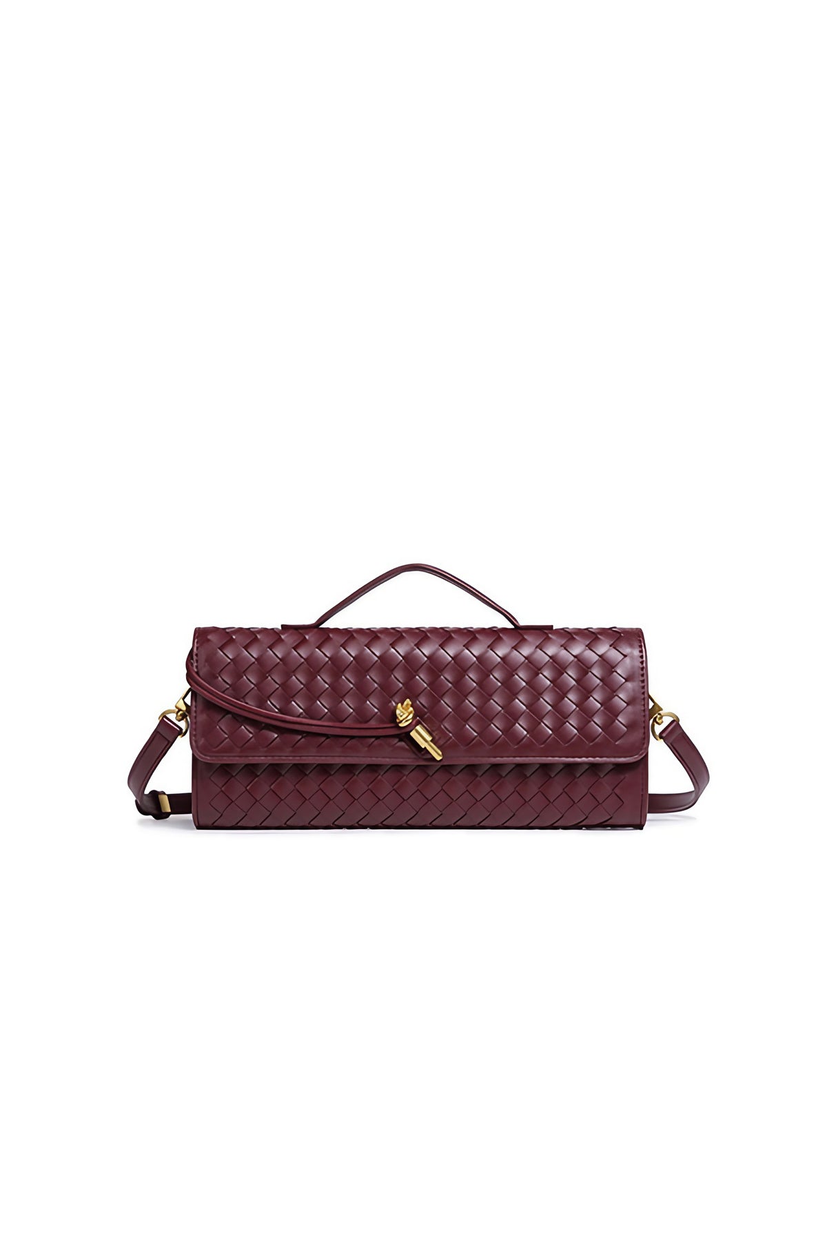 Sac baguette femme tressé à bandoulière réglable, huit coloris, rouge vin