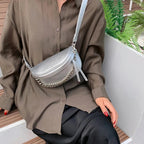 Sac banane femme argenté avec chaîne à maillons amovible