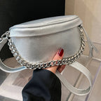 Sac banane femme argenté avec chaîne à maillons amovible