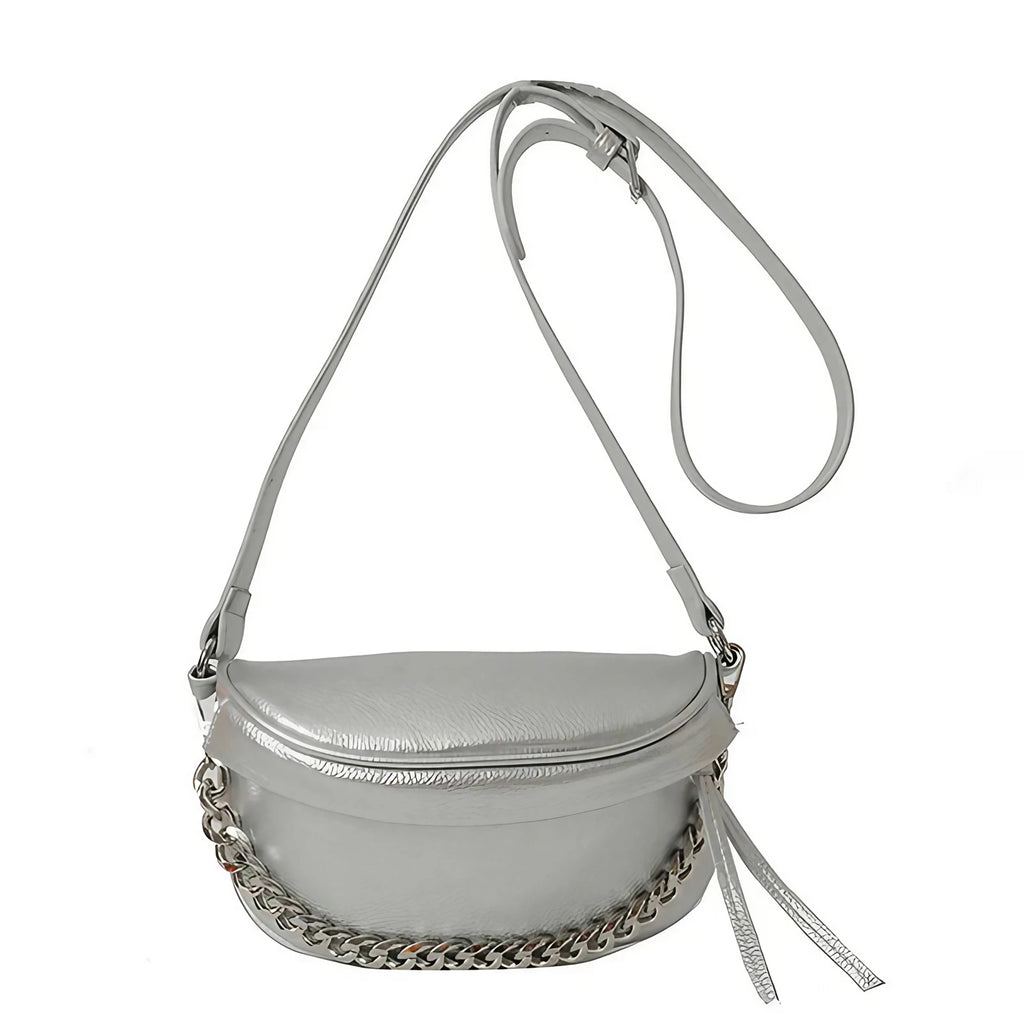 Sac banane femme argenté avec chaîne à maillons amovible, argenté
