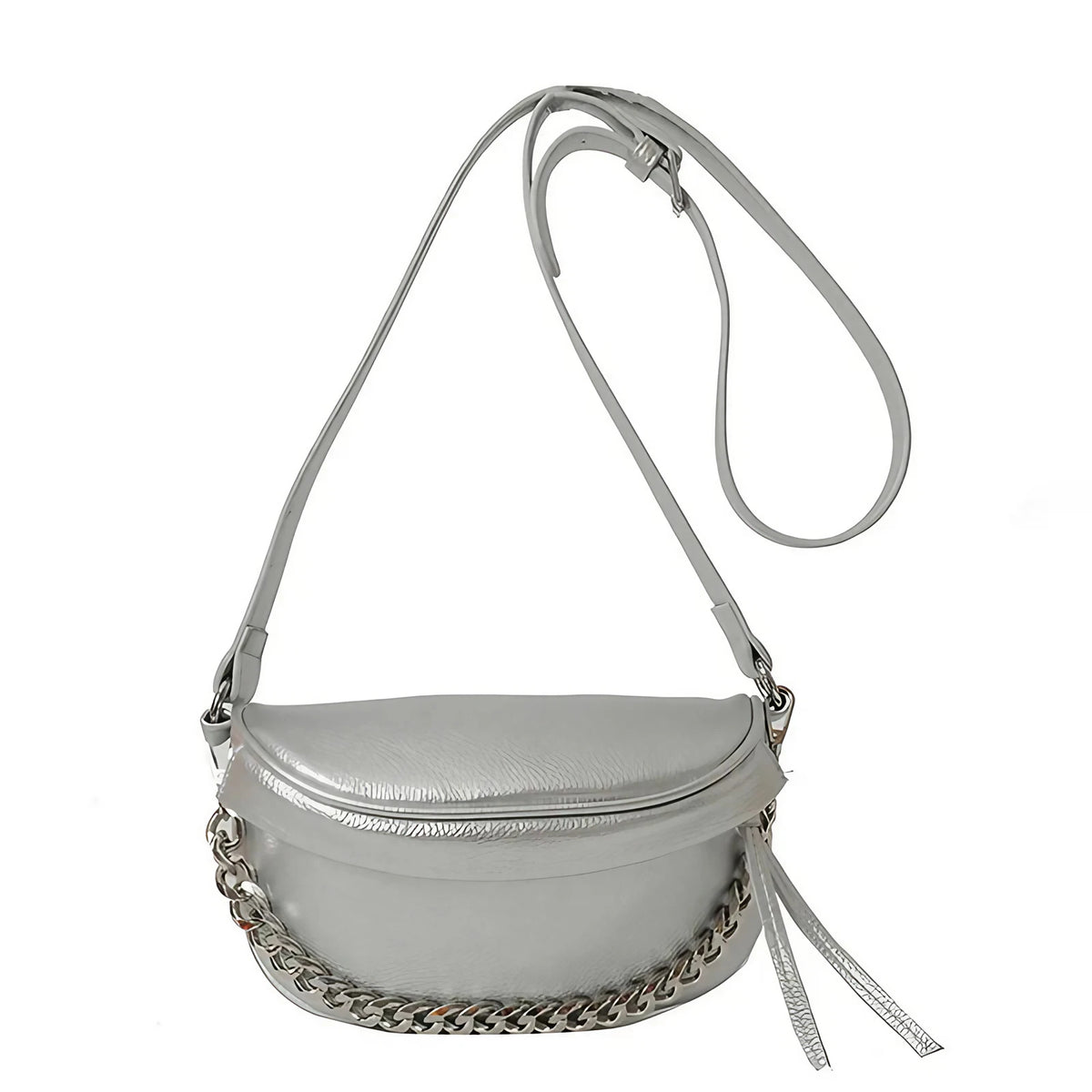 Sac banane femme argenté avec chaîne à maillons amovible, argenté