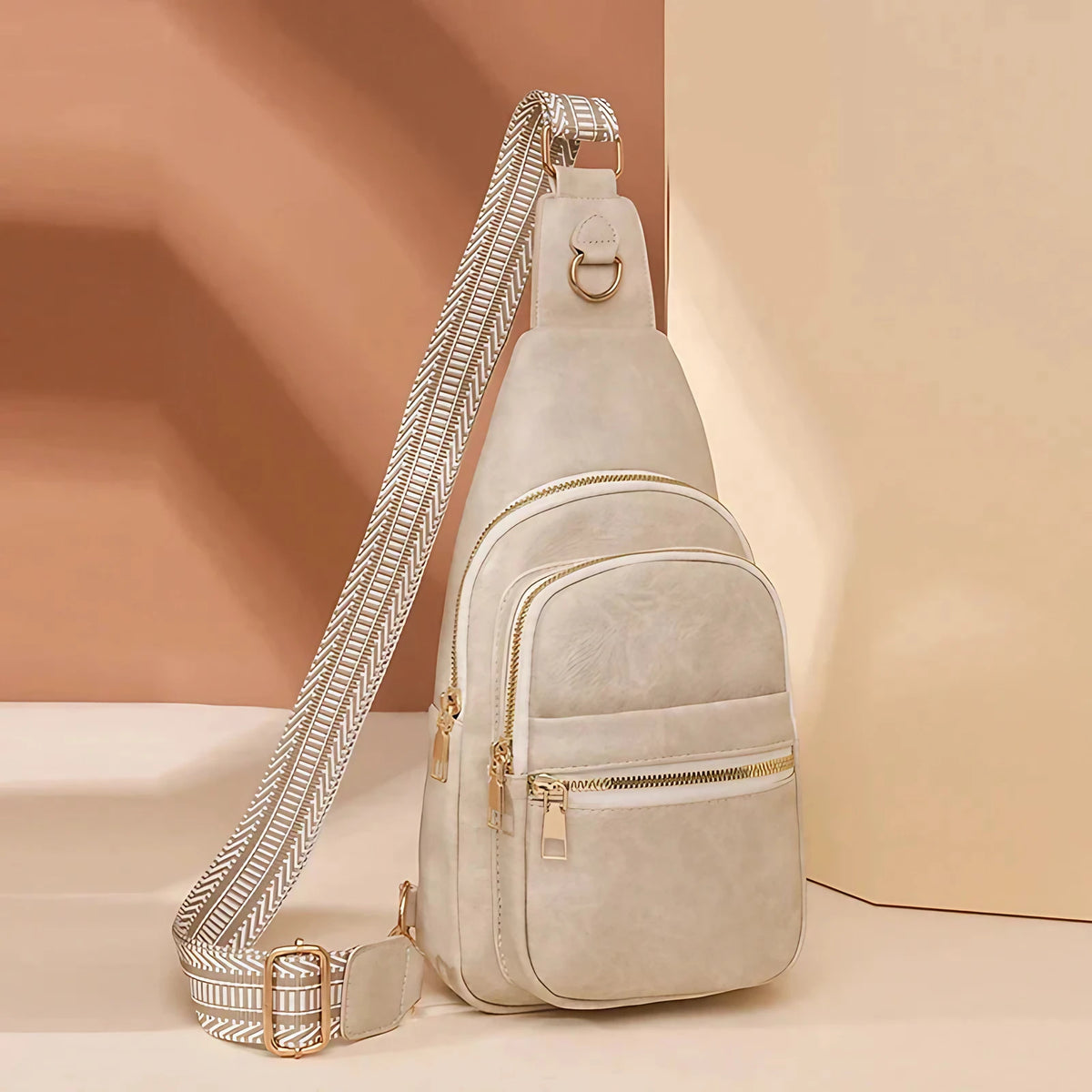Sac banane bandoulière femme en similicuir, cinq coloris, beige