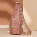 Sac banane bandoulière femme en similicuir, cinq coloris, rose